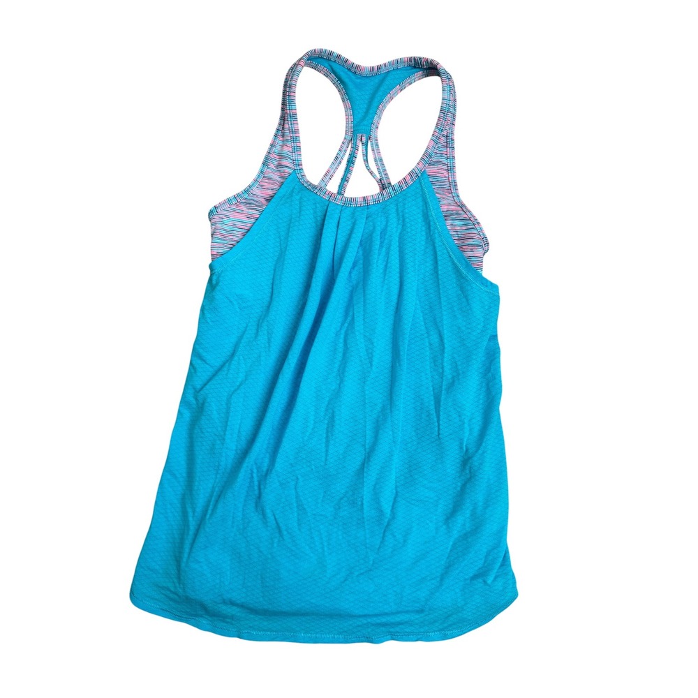 Ivivva Girls Blue Pink Layered Racerback Tank Top with‎ Built-in Bra Size 8
